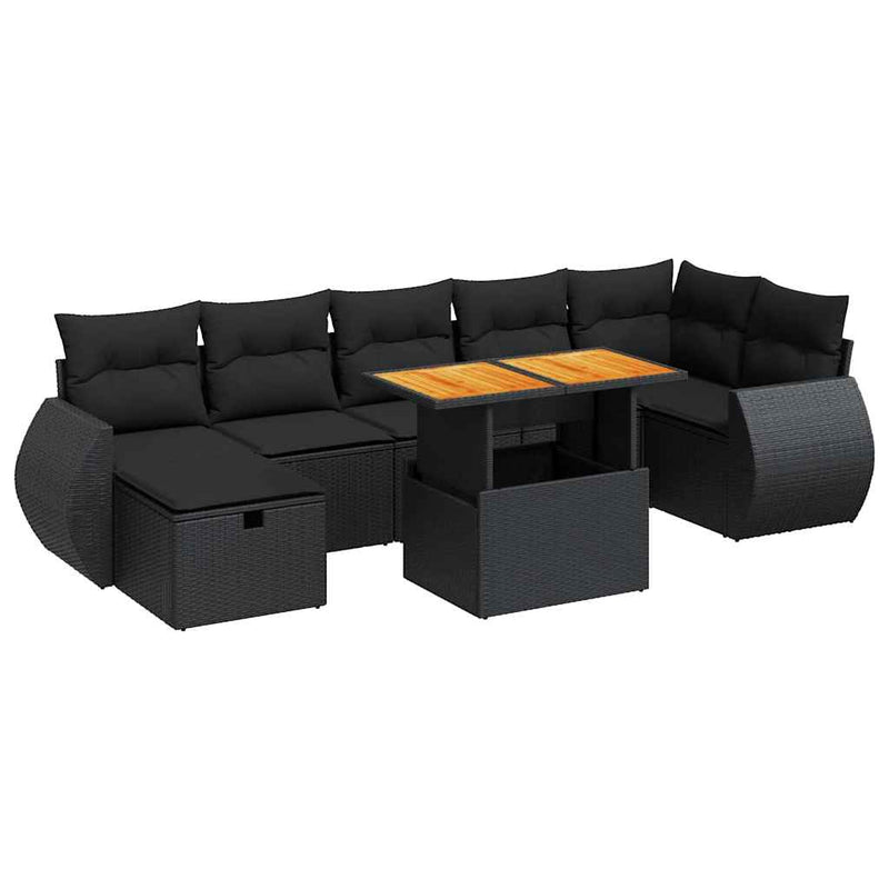 5 Piece Garden Sofa Set with Cushions Black Poly Rattan Acacia Payday Deals