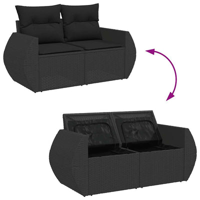 5 Piece Garden Sofa Set with Cushions Black Poly Rattan Acacia Payday Deals