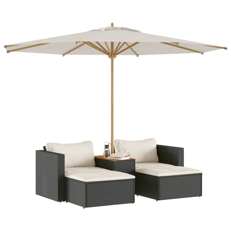 5 Piece Garden Sofa Set with Cushions Black Poly Rattan Acacia Payday Deals
