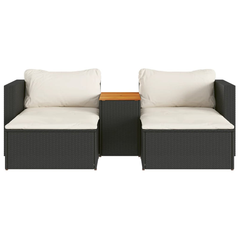 5 Piece Garden Sofa Set with Cushions Black Poly Rattan Acacia Payday Deals