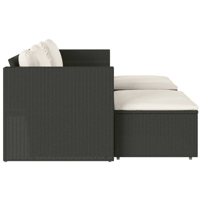 5 Piece Garden Sofa Set with Cushions Black Poly Rattan Acacia Payday Deals