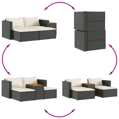 5 Piece Garden Sofa Set with Cushions Black Poly Rattan Acacia Payday Deals