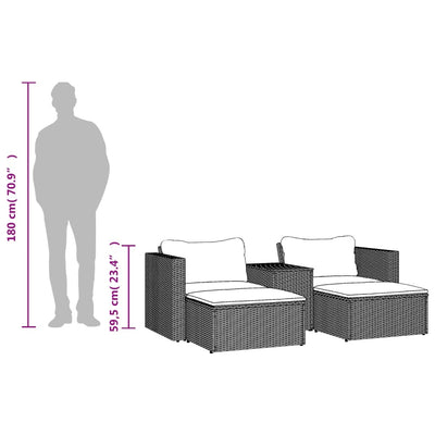 5 Piece Garden Sofa Set with Cushions Black Poly Rattan Acacia Payday Deals