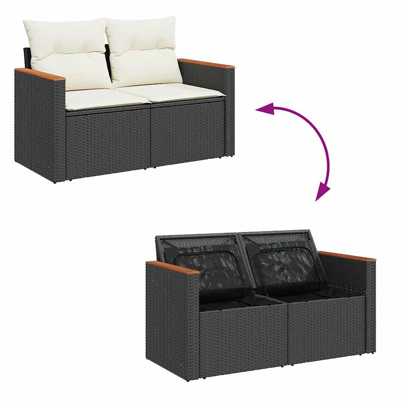 5 Piece Garden Sofa Set with Cushions Black Poly Rattan Acacia Payday Deals