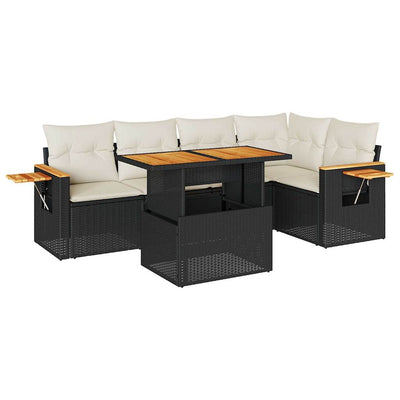 5 Piece Garden Sofa Set with Cushions Black Poly Rattan Acacia Payday Deals