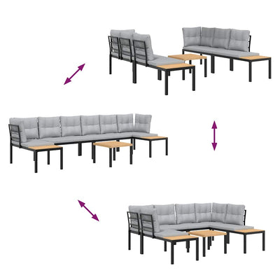 5 Piece Garden Sofa Set with Cushions Black Powder-coated Steel Payday Deals