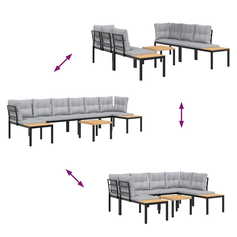 5 Piece Garden Sofa Set with Cushions Black Powder-coated Steel Payday Deals