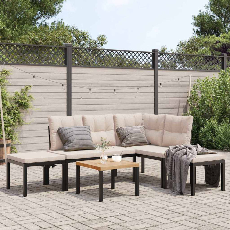 5 Piece Garden Sofa Set with Cushions Black Powder-coated Steel Payday Deals