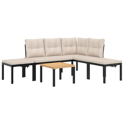 5 Piece Garden Sofa Set with Cushions Black Powder-coated Steel Payday Deals