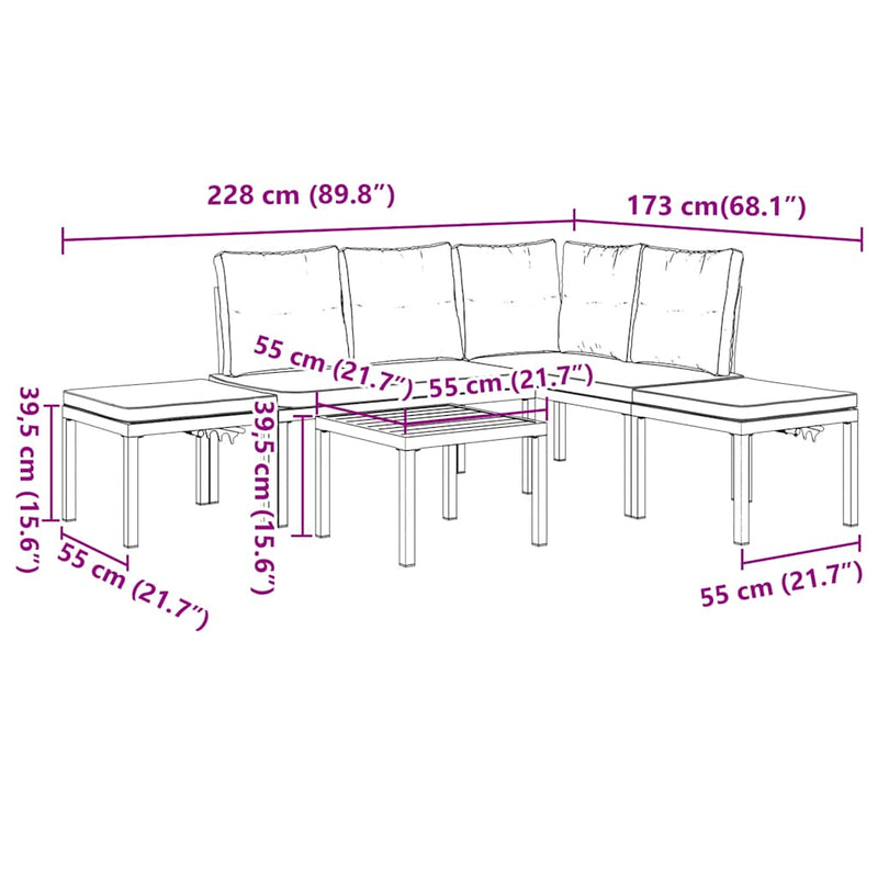 5 Piece Garden Sofa Set with Cushions Black Powder-coated Steel Payday Deals