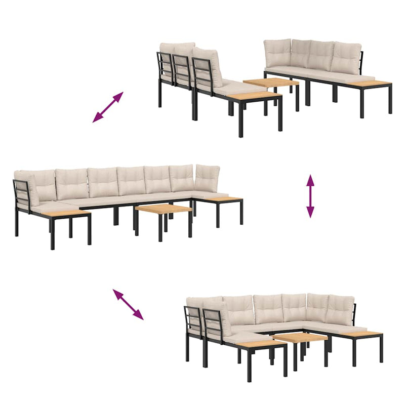 5 Piece Garden Sofa Set with Cushions Black Powder-coated Steel Payday Deals