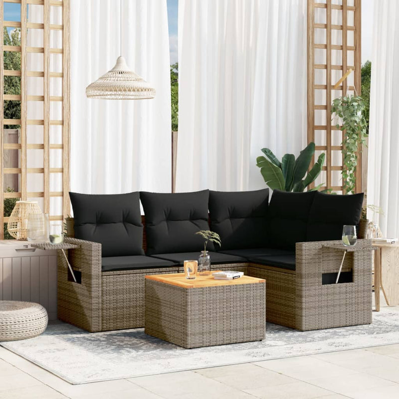 5 Piece Garden Sofa Set with Cushions Grey Poly Rattan Payday Deals