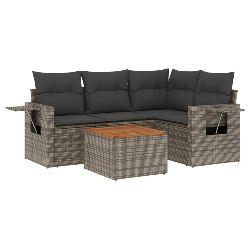 5 Piece Garden Sofa Set with Cushions Grey Poly Rattan Payday Deals