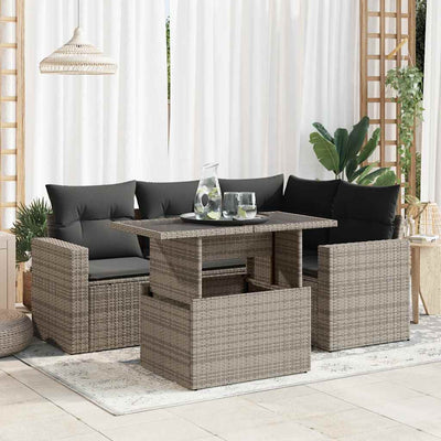 5 Piece Garden Sofa Set with Cushions Grey Poly Rattan