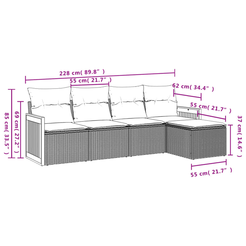 5 Piece Garden Sofa Set with Cushions Grey Poly Rattan Payday Deals