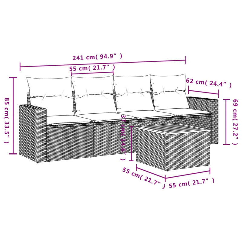 5 Piece Garden Sofa Set with Cushions Grey Poly Rattan Payday Deals