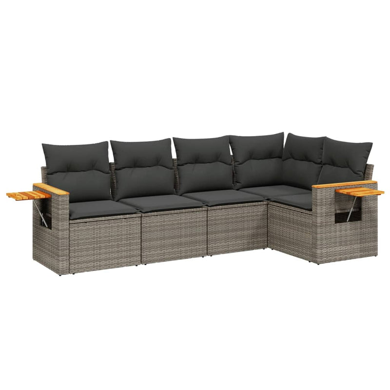 5 Piece Garden Sofa Set with Cushions Grey Poly Rattan Payday Deals