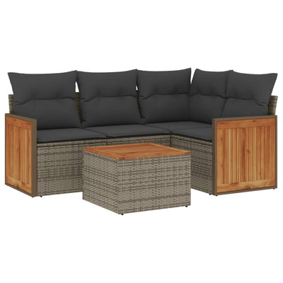 5 Piece Garden Sofa Set with Cushions Grey Poly Rattan Payday Deals