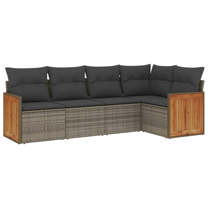 5 Piece Garden Sofa Set with Cushions Grey Poly Rattan Payday Deals