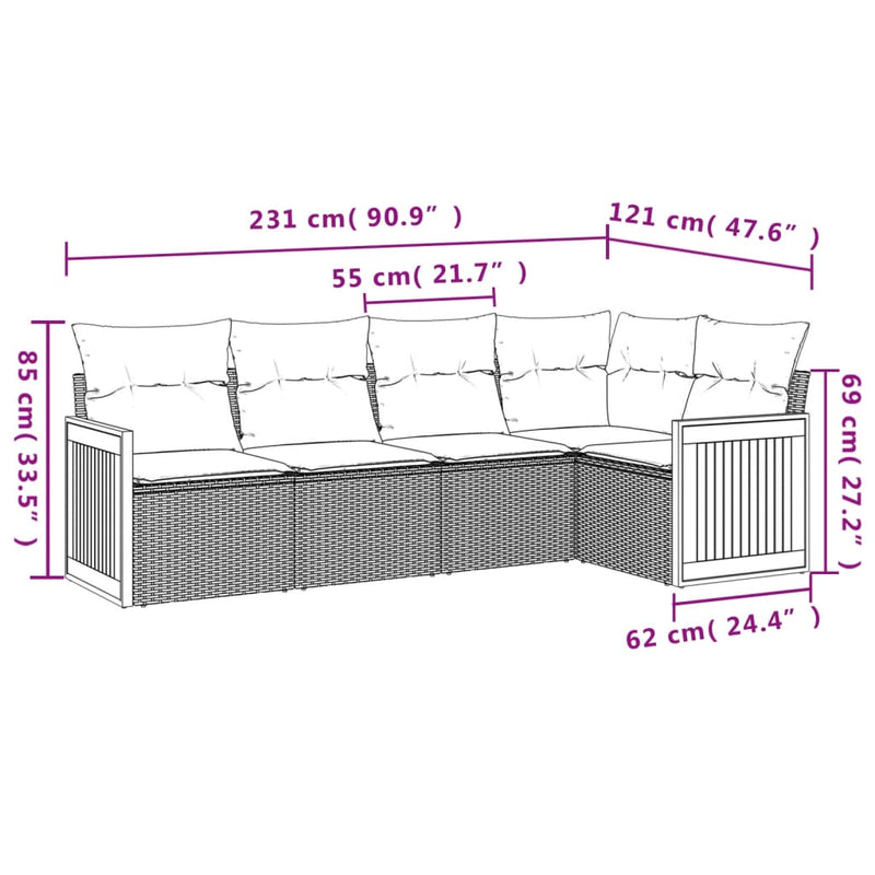 5 Piece Garden Sofa Set with Cushions Grey Poly Rattan Payday Deals