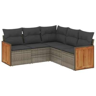 5 Piece Garden Sofa Set with Cushions Grey Poly Rattan Payday Deals