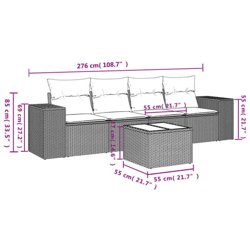 5 Piece Garden Sofa Set with Cushions Grey Poly Rattan Payday Deals