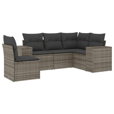 5 Piece Garden Sofa Set with Cushions Grey Poly Rattan Payday Deals