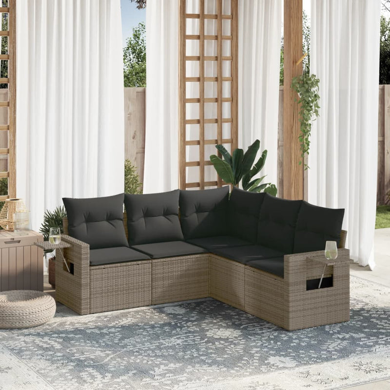 5 Piece Garden Sofa Set with Cushions Grey Poly Rattan Payday Deals