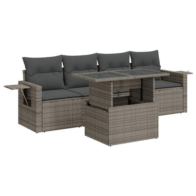 5 Piece Garden Sofa Set with Cushions Grey Poly Rattan Payday Deals