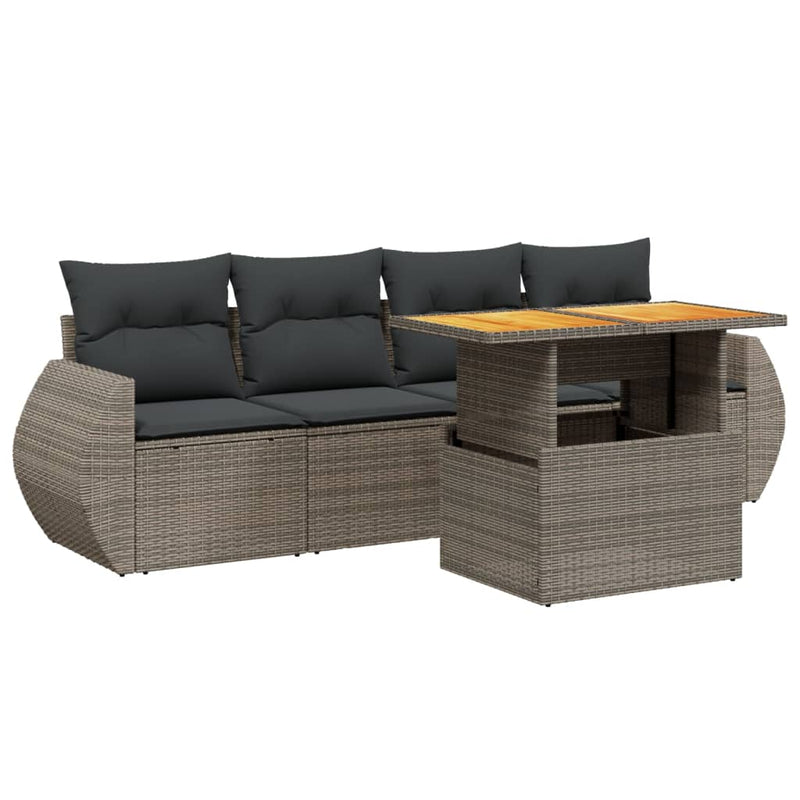 5 Piece Garden Sofa Set with Cushions Grey Poly Rattan Payday Deals