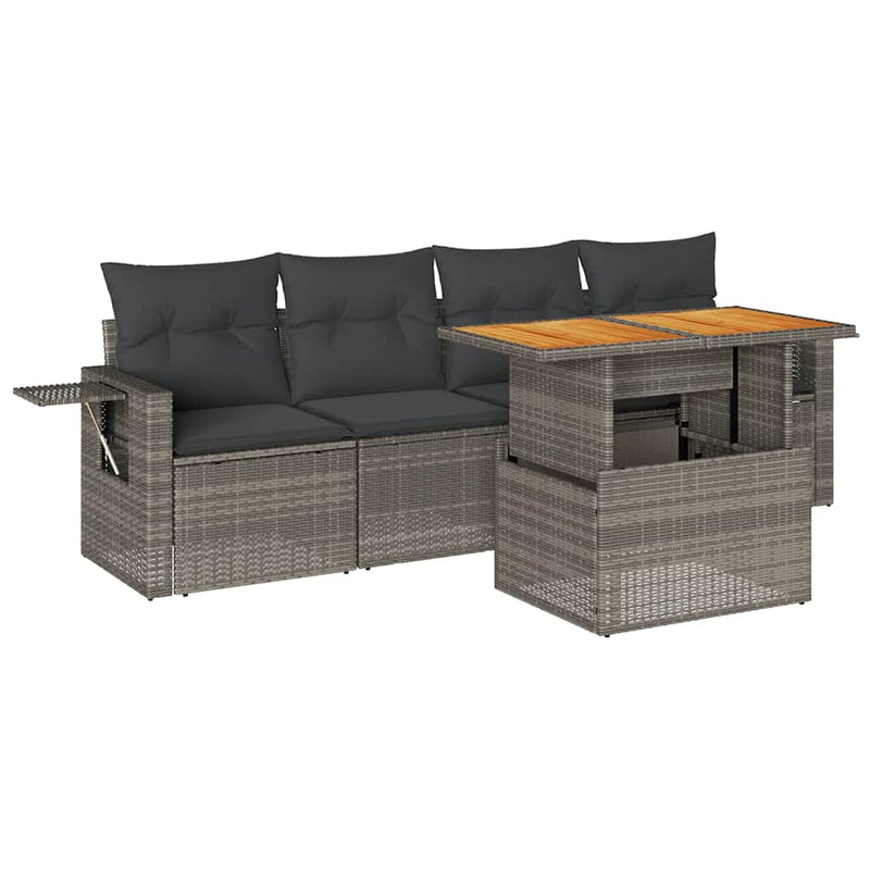 5 Piece Garden Sofa Set with Cushions Grey Poly Rattan Payday Deals