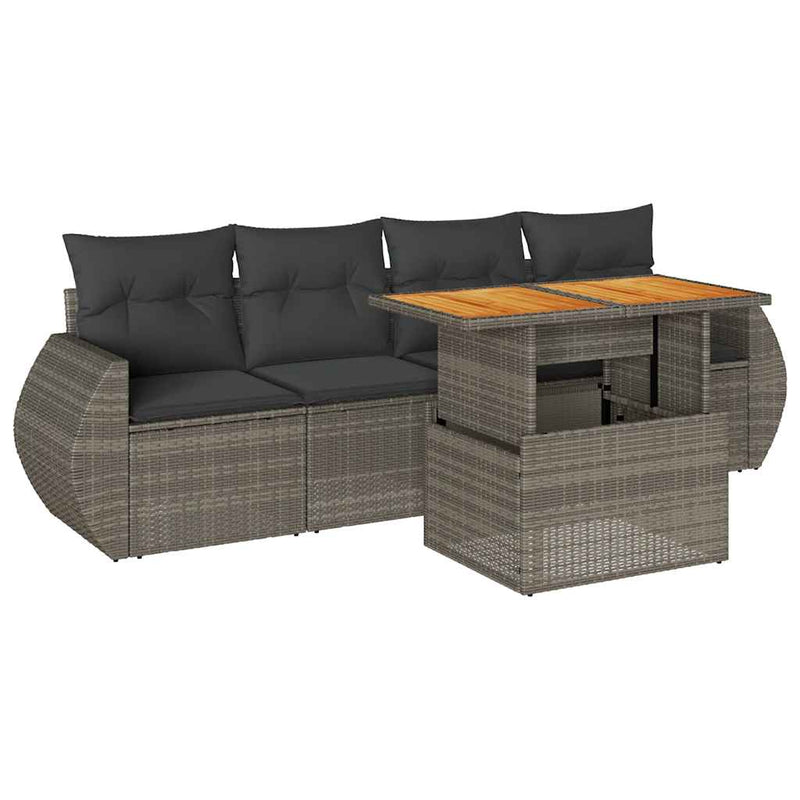 5 Piece Garden Sofa Set with Cushions Grey Poly Rattan Payday Deals