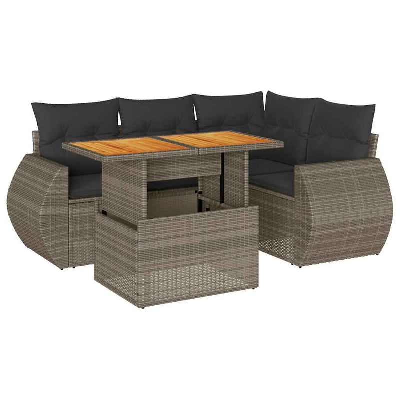 5 Piece Garden Sofa Set with Cushions Grey Poly Rattan Payday Deals