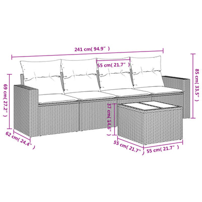 5 Piece Garden Sofa Set with Cushions Grey Poly Rattan Payday Deals