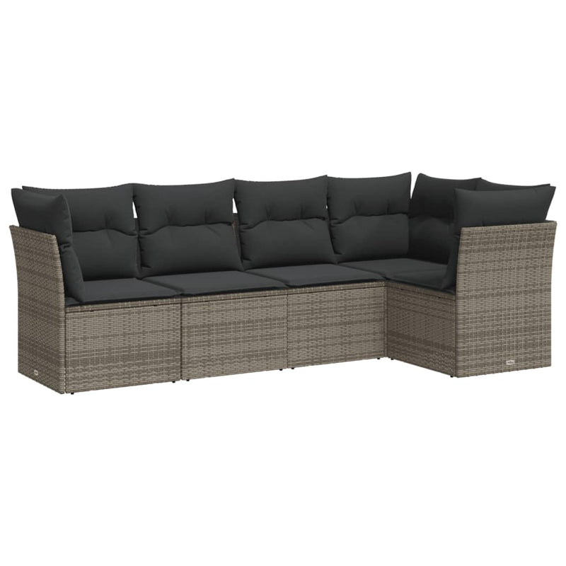 5 Piece Garden Sofa Set with Cushions Grey Poly Rattan Payday Deals