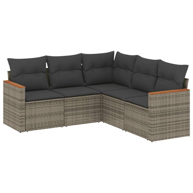 5 Piece Garden Sofa Set with Cushions Grey Poly Rattan Payday Deals