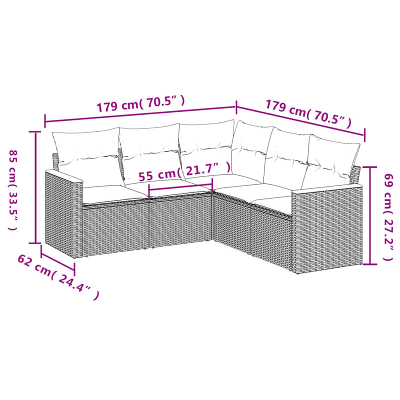 5 Piece Garden Sofa Set with Cushions Grey Poly Rattan Payday Deals