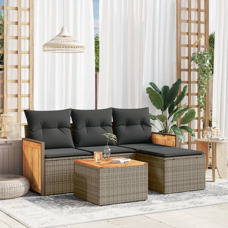 5 Piece Garden Sofa Set with Cushions Grey Poly Rattan Payday Deals