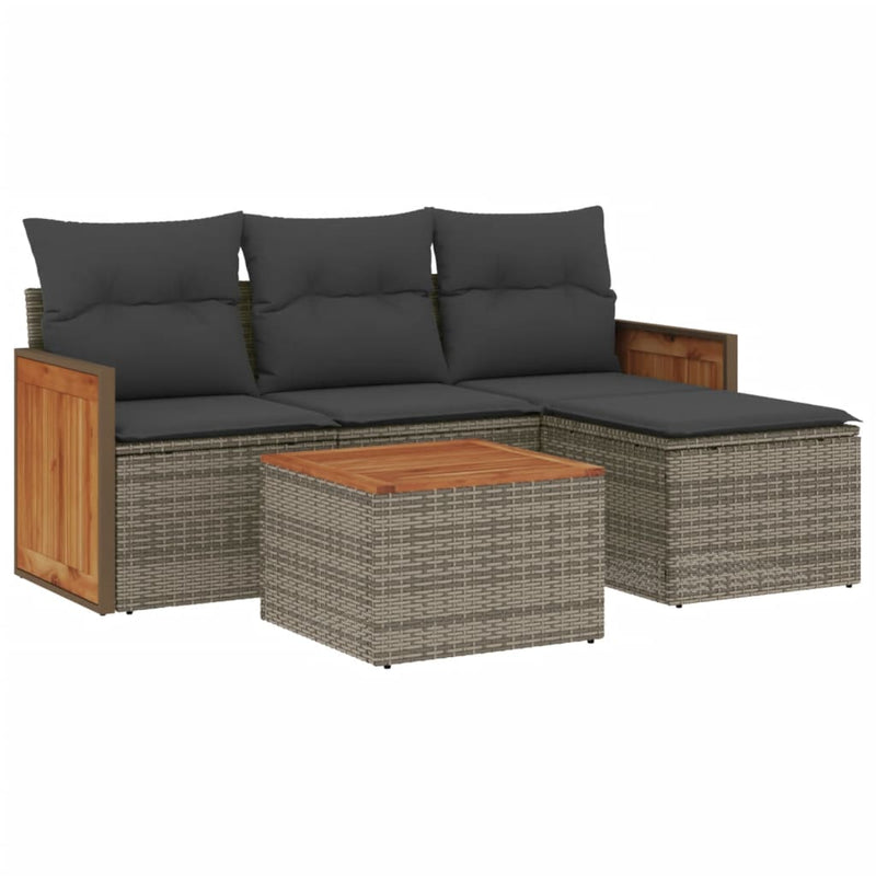 5 Piece Garden Sofa Set with Cushions Grey Poly Rattan Payday Deals