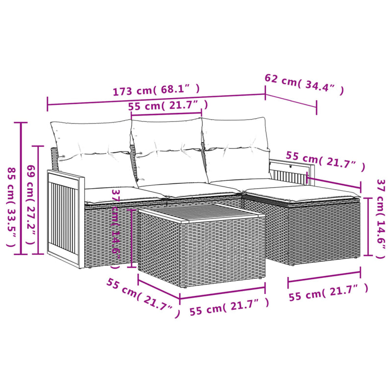 5 Piece Garden Sofa Set with Cushions Grey Poly Rattan Payday Deals