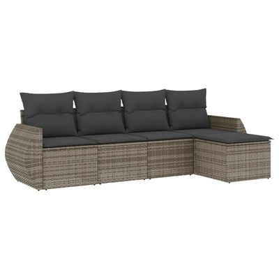 5 Piece Garden Sofa Set with Cushions Grey Poly Rattan Payday Deals