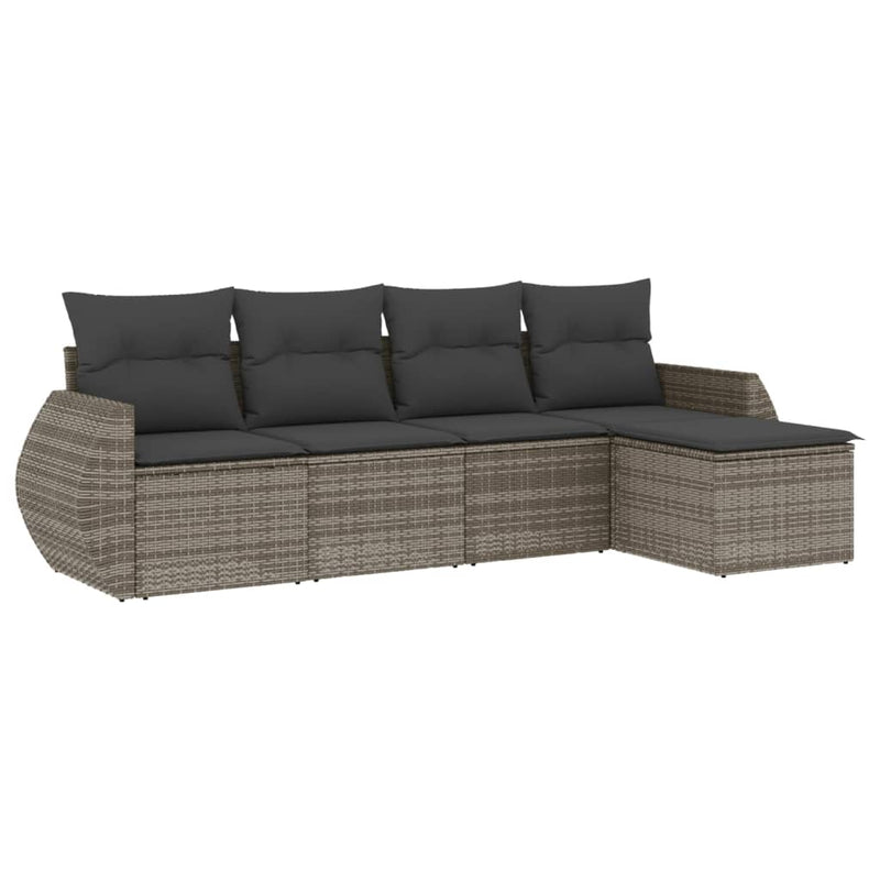5 Piece Garden Sofa Set with Cushions Grey Poly Rattan Payday Deals