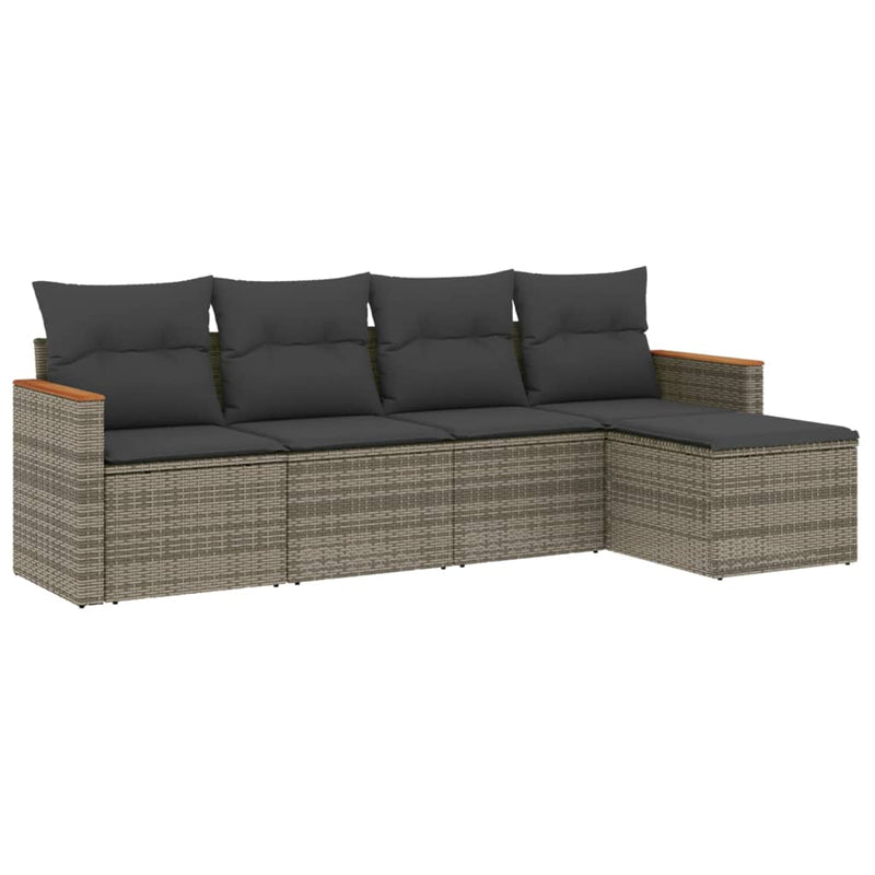 5 Piece Garden Sofa Set with Cushions Grey Poly Rattan Payday Deals