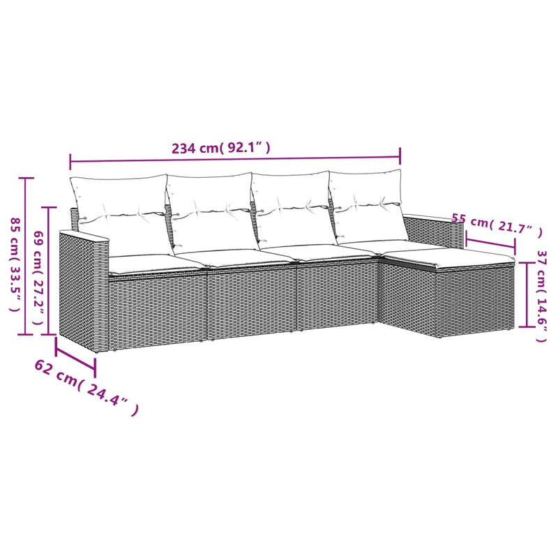 5 Piece Garden Sofa Set with Cushions Grey Poly Rattan Payday Deals