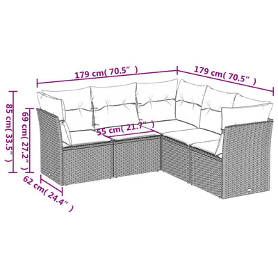 5 Piece Garden Sofa Set with Cushions Grey Poly Rattan Payday Deals