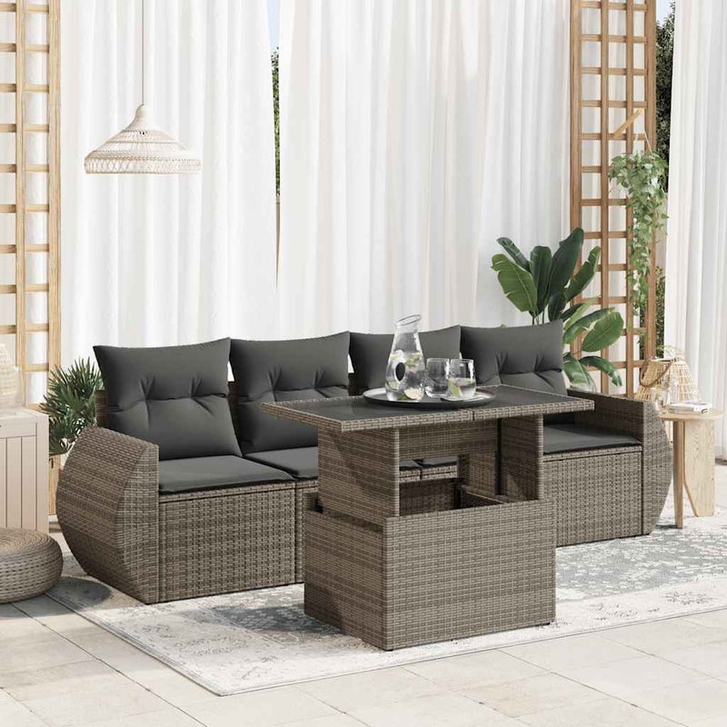 5 Piece Garden Sofa Set with Cushions Grey Poly Rattan Payday Deals