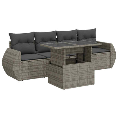 5 Piece Garden Sofa Set with Cushions Grey Poly Rattan Payday Deals