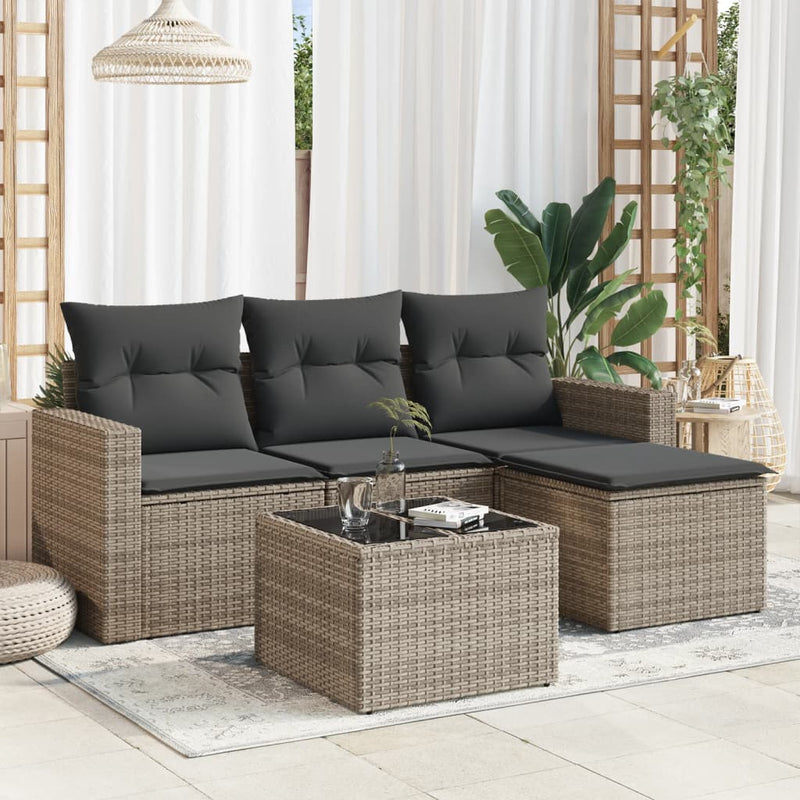 5 Piece Garden Sofa Set with Cushions Grey Poly Rattan Payday Deals