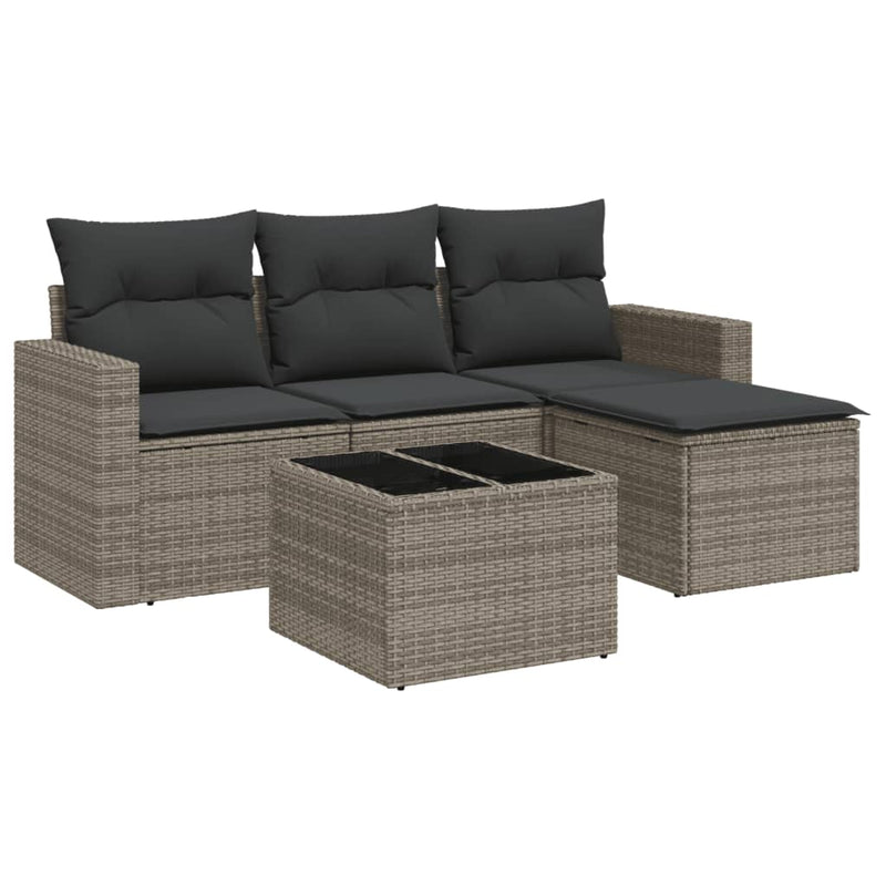 5 Piece Garden Sofa Set with Cushions Grey Poly Rattan Payday Deals