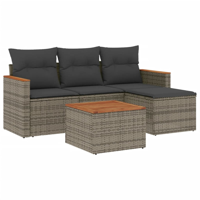 5 Piece Garden Sofa Set with Cushions Grey Poly Rattan Payday Deals
